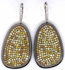 EXTRA LARGE 10.12CT WHITE & MULTI COLOR DIAMOND 18KT WHITE GOLD HANGING EARRINGS