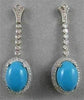 ESTATE 1.40CT DIAMOND & TURQUOISE 14K WHITE GOLD FILIGREE HANGING EARRINGS 20409
