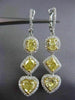 LARGE 4.02CT WHITE & FANCY YELLOW DIAMOND 18K 2 TONE GOLD HEART HANGING EARRINGS
