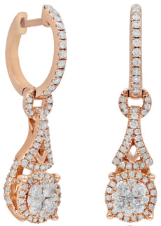.89CT DIAMOND 14KT ROSE GOLD CLASSIC FLOWER HALO LOVE KNOT FUN HANGING EARRINGS