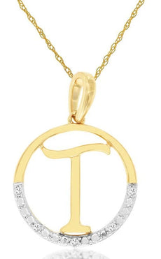 ESTATE .02CT DIAMOND 14KT YELLOW GOLD 3D CIRCULAR T INITIAL FUN FLOATING PENDANT