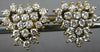 ESTATE 1.0CT DIAMOND 14KT 2 TONE GOLD CLUSTER HEART SHAPE TRILLION STUD EARRINGS
