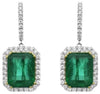 LARGE 5.39CT DIAMOND & AAA EMERALD 18KT 2 TONE GOLD EMERALD CUT & ROUND EARRINGS