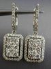 ESTATE 2.07CT DIAMOND 14K WHITE GOLD RECTANGULAR HUGGIE HANGING CLUSTER EARRINGS