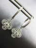 1.37CT DIAMOND 18KT WHITE GOLD 3D CLASSIC 4 LEAF CLOVER FLOWER HANGING EARRINGS