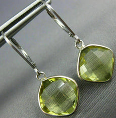 5.40CT AAA LEMON QUARTZ 14K WHITE GOLD CUSHION BEZEL LEVER BACK HANGING EARRINGS
