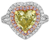 3.01CT WHITE PINK & FANCY YELLOW DIAMOND 18K TRI COLOR GOLD HALO ENGAGEMENT RING