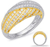 WIDE .73CT DIAMOND 14K WHITE & YELLOW GOLD MULTI ROW CRISS CROSS DOME SHAPE RING