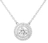 ESTATE 2.02CT DIAMOND 18KT WHITE GOLD ROUND SOLITAIRE DOUBLE HALO LOVE NECKLACE