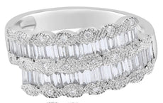 WIDE 1.08CT DIAMOND 18KT WHITE GOLD ROUND & BAGUETTE MULTI ROW CRISS CROSS RING