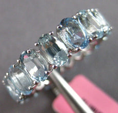 7.79CT AAA AQUAMARINE 14KT WHITE GOLD 3D CLASSIC OVAL ETERNITY ANNIVERSARY RING
