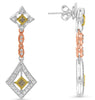 .85CT WHITE & FANCY YELLOW DIAMOND 18KT TRI COLOR GOLD PRINCESS & ROUND EARRINGS