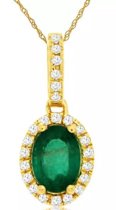 .82CT DIAMOND & AAA EMERALD 14KT YELLOW GOLD 3D OVAL & ROUND FLOWER HALO PENDANT