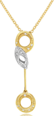 .06CT DIAMOND 14K 2 TONE GOLD 3D DOUBLE CIRCULAR ETOILE LEAF FLOATING PENDANT