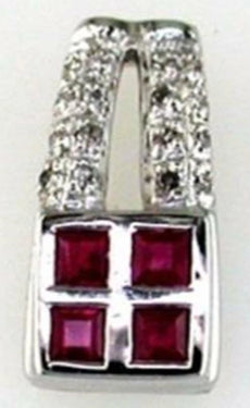 .30CT DIAMOND & AAA RUBY 14KT WHITE GOLD 3D ROUND & PRINCESS SQUARE PENDANT