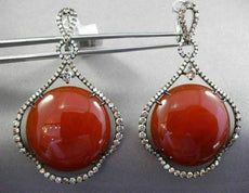 ANTIQUE MASSIVE 47.58CT FANCY DIAMOND & AAA RED AGATE 14KT 2 TONE GOLD EARRINGS