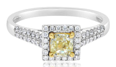 .81CT WHITE & FANCY YELLOW DIAMOND 14KT 2 TONE GOLD CUSHION & ROUND SQUARE RING