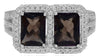 ESTATE 3.71CT DIAMOND & AAA SMOKY QUARTZ 14K WHITE GOLD CUSHION & ROUND FUN RING