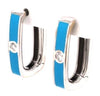.14CT DIAMOND & BLUE ENAMEL 18KT WHITE GOLD RECTANGULAR HOOP HANGING EARRINGS