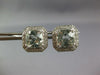 LARGE 4.22CT DIAMOND & AAA GREEN AMETHYST 14KT WHITE GOLD CUSHION STUD EARRINGS