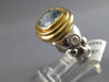 LARGE 3.2CT DIAMOND & AAA AQUAMARINE 14K 2 TONE GOLD CUSHION ROUND 3 STONE RING
