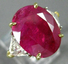 ANTIQUE LARGE 9.97CT DIAMOND & BURMESE RUBY 18KT GOLD & PLATINUM ENGAGEMENT RING