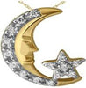 ESTATE 0.05CT DIAMOND CHARMS 14KT ROSE GOLD 3D STAR & MOON FUN FLOATING PENDANT