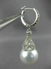 LARGE .95CT DIAMOND & SOUTH SEA PEARL 18KT WHITE GOLD FILIGREE HANGING EARRINGS