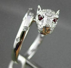 ANTIQUE .71CT DIAMOND & AAA RUBY 18KT WHITE GOLD ETOILE HANDCRAFTED PANTHER RING