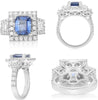 WIDE 5.12CT DIAMOND & AAA SAPPHIRE PLATINUM EMERALD CUT & ROUND ENGAGEMENT RING
