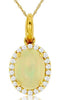 1.04CT DIAMOND & AAA OPAL 14KT YELLOW GOLD 3D OVAL & ROUND HALO FLOATING PENDANT