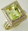 LARGE 4.74CT DIAMOND & AAA LEMON QUARTZ 14K YELLOW GOLD EMERALD CUT & ROUND RING