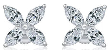 .68CT DIAMOND 18KT WHITE GOLD 3D MARQUISE SHAPE 4 PETAL FLOWER STUD EARRINGS