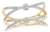 ESTATE .32CT DIAMOND 14KT YELLOW GOLD 3D MULTI ROW CRISS CROSS FLORAL LOVE RING