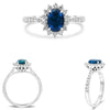 ESTATE 1.56CT DIAMOND & AAA SAPPHIRE 18KT WHITE GOLD 3D CLASSIC FLOWER LOVE RING