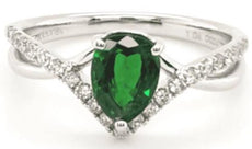 1.30CT DIAMOND & AAA TSAVORITE 18KT WHITE GOLD PEAR SHAPE & ROUND INFINITY RING