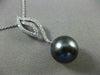 ESTATE .18CT DIAMOND 14KT WHITE GOLD 3D AAA TAHITIAN PEARL LEAF FLOATING PENDANT