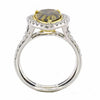 LARGE 4.39CT WHITE & FANCY GREEN-YELLOW DIAMOND 18KT 2 TONE GOLD PEAR SHAPE RING