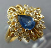 WIDE .84CT DIAMOND & AAA SAPPHIRE 14KT YELLOW GOLD PEAR SHAPE FLOWER LOVE RING