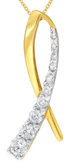 .26CT DIAMOND 14KT YELLOW GOLD 3D CLASSIC CANCER AWARENESS SIGN FLOATING PENDANT