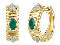.58CT DIAMOND & AAA EMERALD 14K YELLOW GOLD BEZEL FILIGREE HOOP HANGING EARRINGS