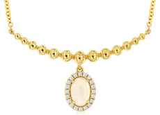.38CT DIAMOND & AAA OPAL 14K YELLOW GOLD OVAL & ROUND FLOWER BEADED FUN NECKLACE