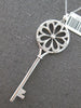 LARGE .18CT DIAMOND 14KT WHITE GOLD 3D FLOWER KEY TO YOUR HEART FLOATING PENDANT