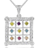 .46CT DIAMOND & AAA MULTI COLOR GEMS 14K WHITE GOLD 3D FILIGREE FLOATING PENDANT