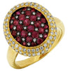 Estate 1.53Ct Diamond & AAA Ruby 14Kt Yellow Gold 3D Cluster Oval Double Halo Fun Ring