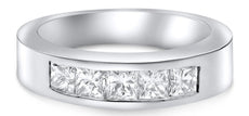 1.0CT DIAMOND 14KT WHITE GOLD PRINCESS 5 STONE CHANNEL ETOILE ANNIVERSARY RING