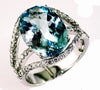 LARGE 10.64CT DIAMOND & AAA BLUE TOPAZ 14KT WHITE GOLD 3D OVAL & ROUND FUN RING