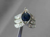 ANTIQUE WIDE 2.3CT OLD MINE DIAMOND & SAPPHIRE 14K WHITE GOLD V SHAPE RING 22572