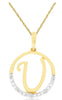 .02CT DIAMOND 14KT 2 TONE GOLD CLASSIC U INITIAL CIRCULAR FUN FLOATING PENDANT