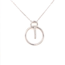 .13CT DIAMOND 18KT WHITE GOLD CIRCLE OF LIFE KEY TO YOUR HEART FLOATING PENDANT